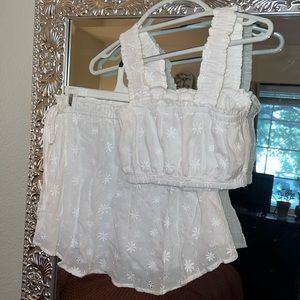 Aerie Woven Cropped Tank Top & Aerie Side Tie Skirt white matching set. Size S.